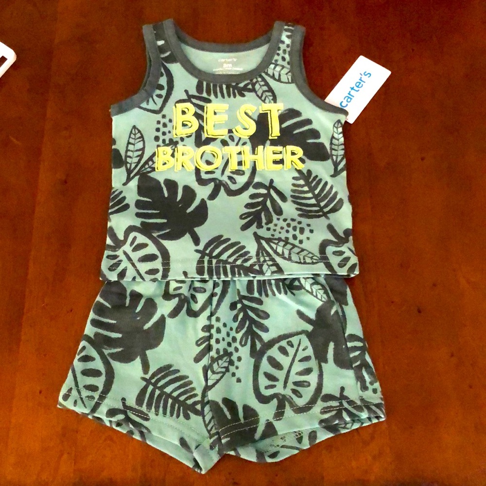Best Brother palm leaves tropical green short tank set